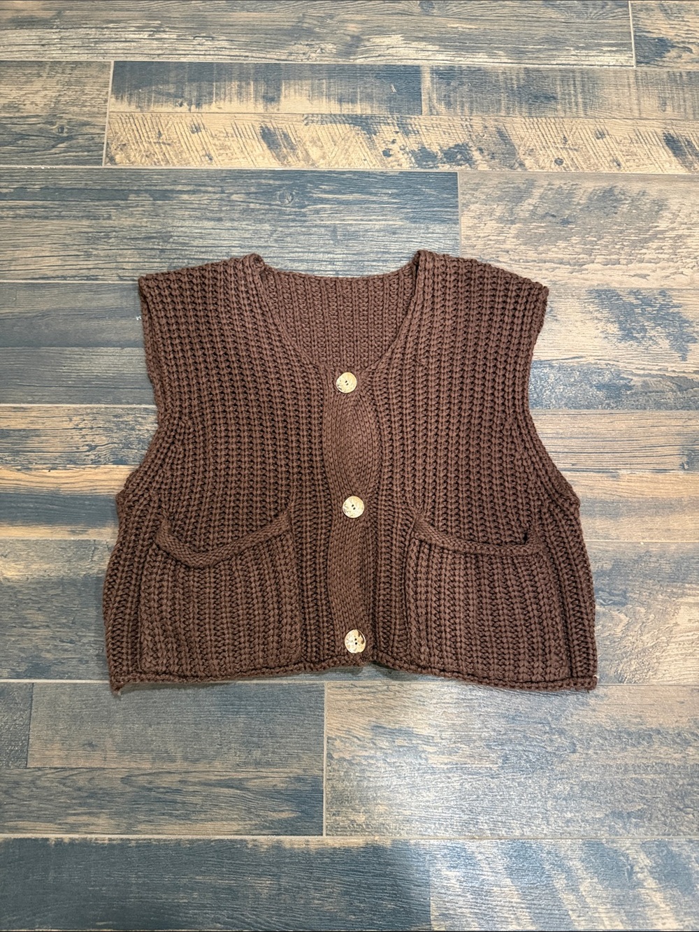 SHEIN Brown Chunky Knit Button-Front Sweater Vest